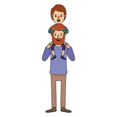renk resim karikatür sırtında çocuk ile baba sakallı
