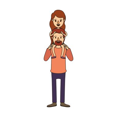 renk resim karikatür bıyık ve sırtında kız babasıyla sakallı