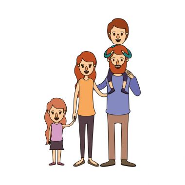 Resim karikatür büyük aile anne arka ve eller alınan İngitere çocukla renk