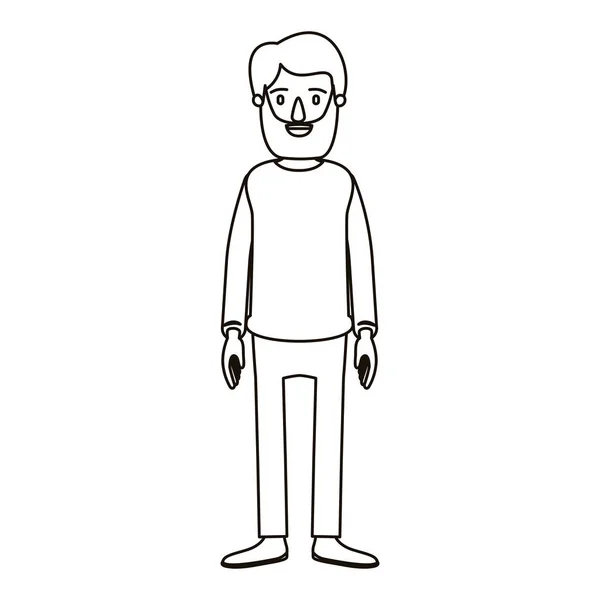 Silhouette Cartoon Ganzkörper Mann mit Bart und Schnurrbart mit Kleidung — Stockvektor
