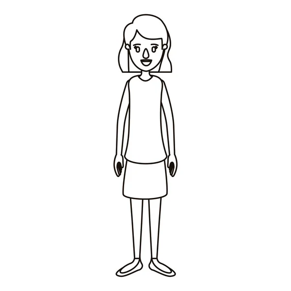 Silhouette dessin animé femme corps complet avec les cheveux courts — Image vectorielle