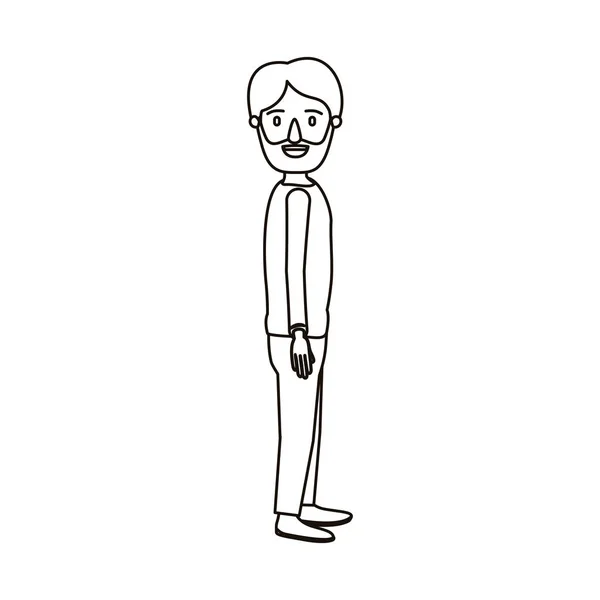 Silhouette Cartoon Ganzkörper Mann bärtig Blick zur Seite — Stockvektor