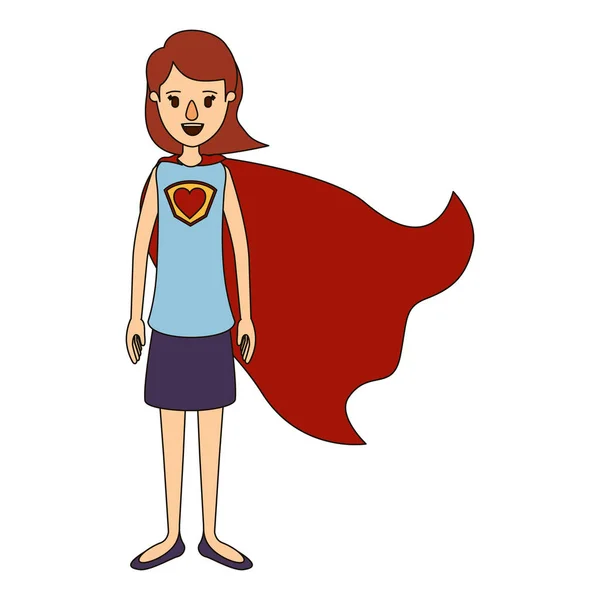 Farbbild Karikatur Ganzkörper-Superheldin Frau mit kurzen Haaren und Mütze — Stockvektor