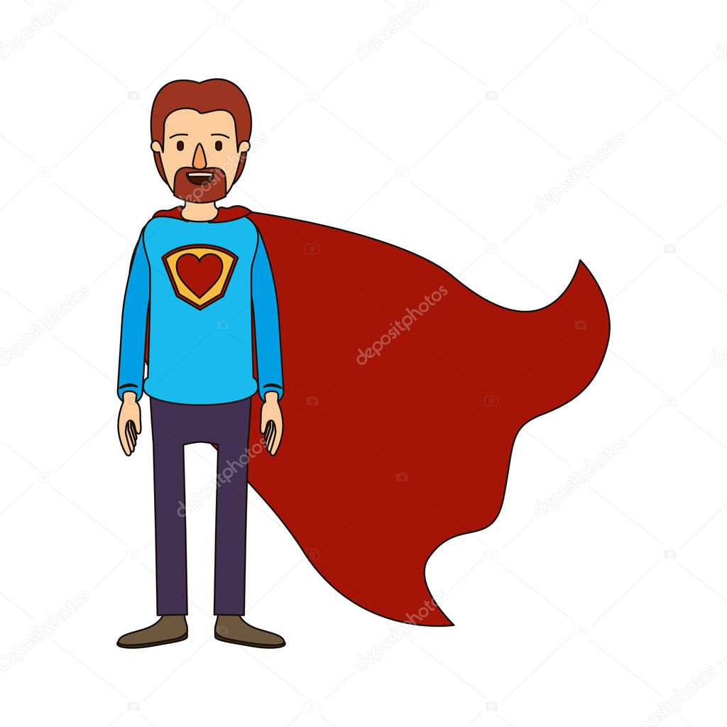 color image caricature full body super dad hero with beard