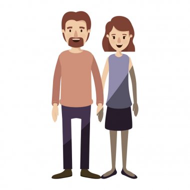açık renk gölgelendirme karikatür tam vücut kadın Çift dalgalı kısa saç etek ve rahat giyim adam