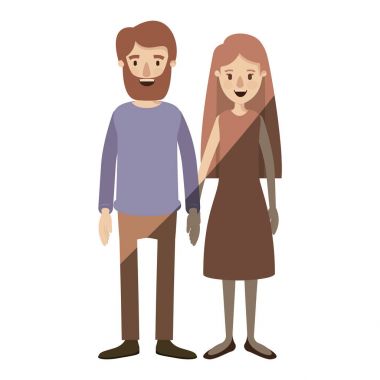açık renk gölgelendirme karikatür tam vücut kaç kadın elbiseli uzun saç ve rahat giyim adam