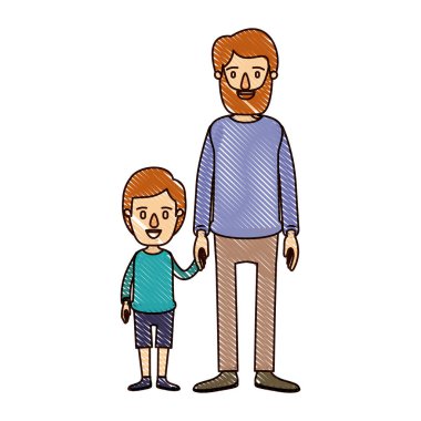 renk mum boya şerit çizgi film tam vücut adam ile küçük çocuk el ele