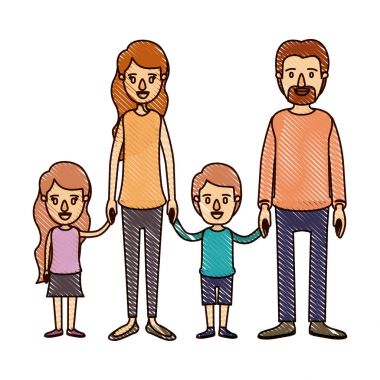 renk mum boya şerit çizgi film aile grubuyla ebeveynler ve çocuklar el ele