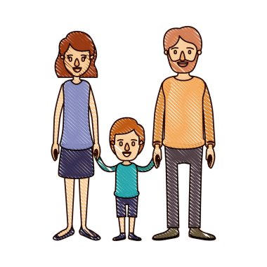 renk mum boya şerit çizgi film aile sakallı baba ve anne ile küçük çocuk elleri alınan kısa saçlı ile