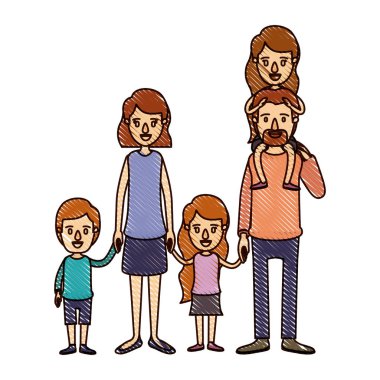 mum boya şerit çizgi film büyük aile anne arka ve eller alınan çocuk kızla renk
