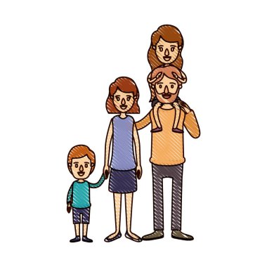 mum boya şerit çizgi film büyük aile anne kız onun arka ve eller alınan oğlu ile renk