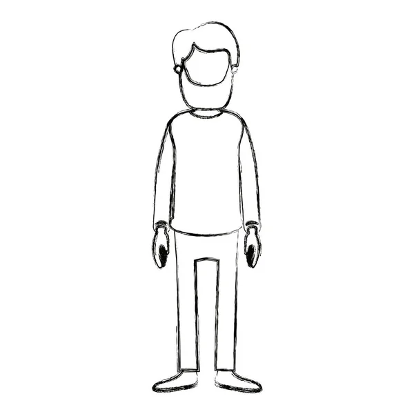 Silhouette floue dessin animé corps entier homme sans visage avec barbe et moustache avec des vêtements — Image vectorielle