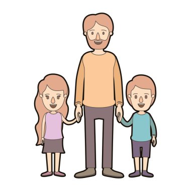 açık renkli karikatür kalın kontur tam vücut sakallı adam kız ve erkek ile el ele
