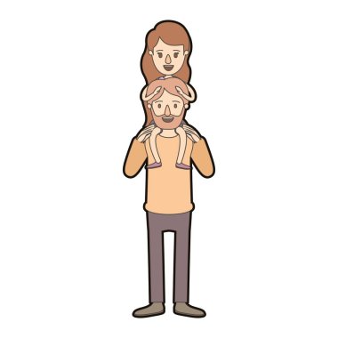 açık renkli karikatür kalın kontur sakallı babasıyla bıyık ve sırtında kız