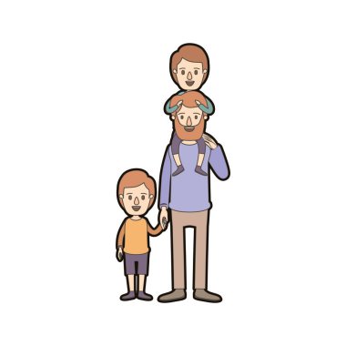 açık renkli karikatür kalın kontur arka ve eller alınan çocuk çocuk ile baba sakallı