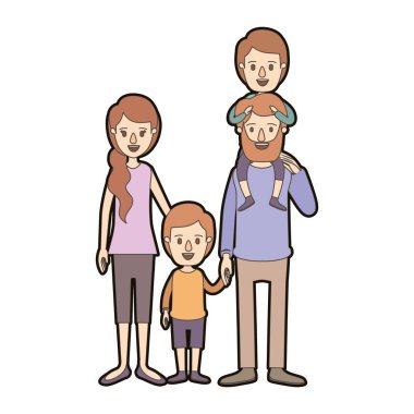 açık renk karikatür kalın kontur aile anne arka ve eller alınan kız çocuk ile