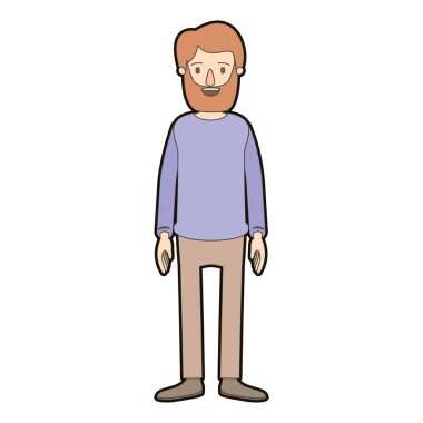 Sakal ve bıyık giysi ile açık renk karikatür kalın kontur tam vücut adamla