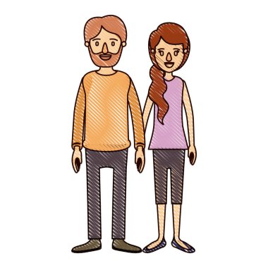 renk mum boya şerit çizgi film tam vücut kadın çift at kuyruğu yan saç ve rahat giyim adam
