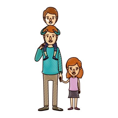 renk mum boya şerit çizgi film baba onun sırt ve eller alınan kız çocuğu ile