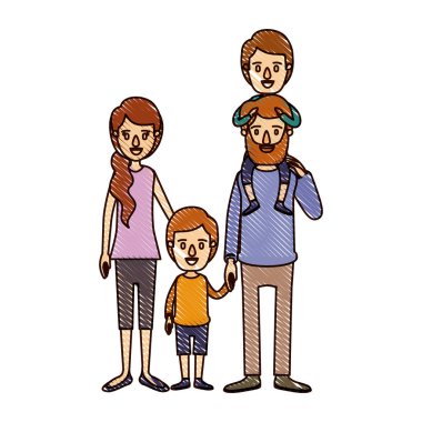 pastel boya şerit çizgi film aile anne arka ve eller alınan kız çocuğu ile renk