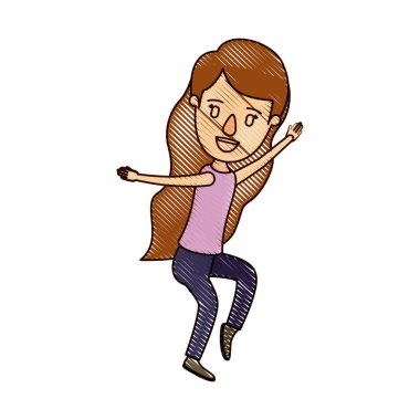 uzun dalgalı saçlı dans mum boya şerit çizgi film tam vücut kadın renk