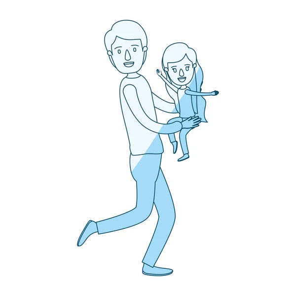 Μπλε σιλουέτα σκίαση πλήρες σώμα άνδρα καρτούν που μεταφέρουν ένα κοριτσάκι — Διανυσματικό Αρχείο