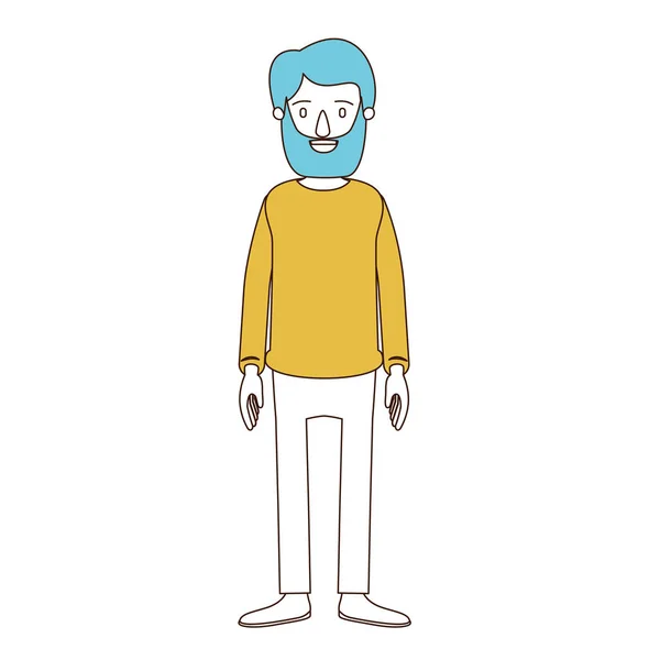 Silueta de dibujos animados con secciones de color de hombre de cuerpo completo con barba y bigote con ropa — Vector de stock