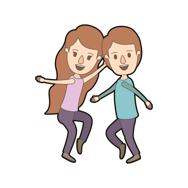 Color claro caricatura grueso contorno cuerpo completo pareja bailando — Vector de stock