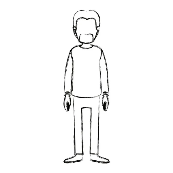 Θολή σιλουέτα κινούμενα σχέδια πλήρες σώμα απρόσωπη άνδρας με μούσι και μουστάκι με ρούχα — Διανυσματικό Αρχείο