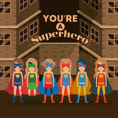 sepya rengi arka plan binalar tuğla cephe ile kıyafet poz içinde set superwomen