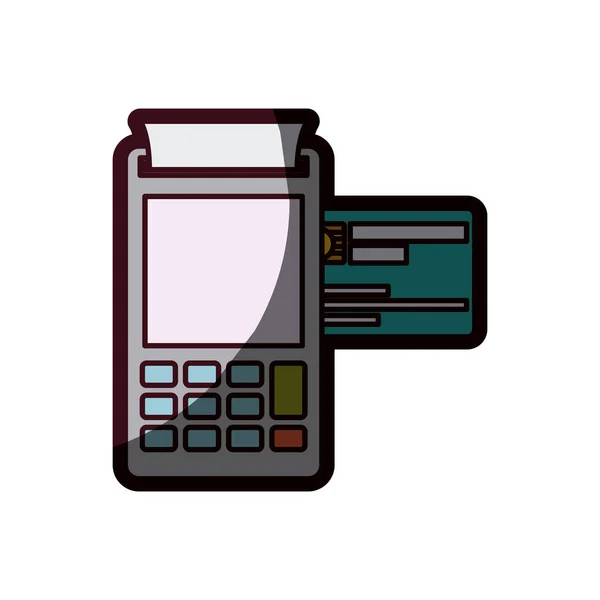 Färg siluett med betalterminalen och kreditkort och tjock kontur — Stock vektor