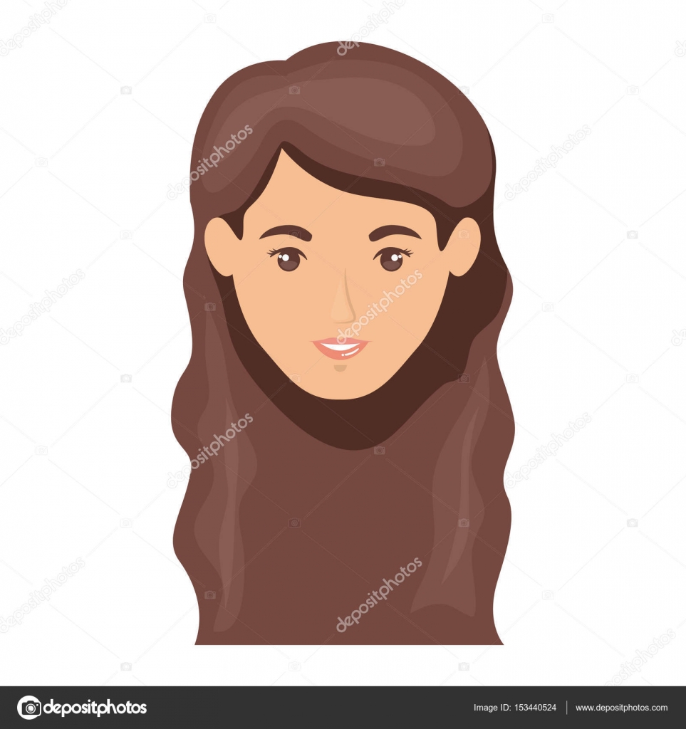 White Background Of Smiling Woman Face With Long Wavy