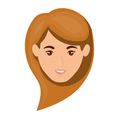 hafif kahverengi uzun saçlı kadın yüzü gülen, beyaz arka plan