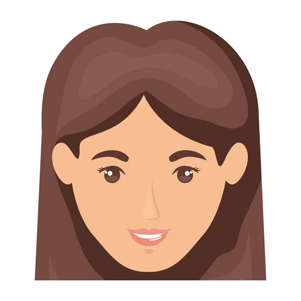 Weißer Hintergrund des lächelnden Frauengesichts mit glatten Haaren in dunkelbraun — Stockvektor