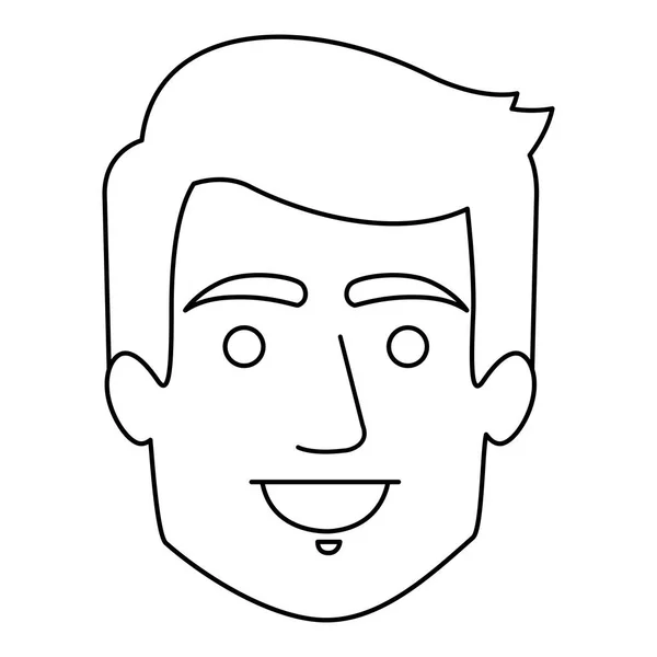 Contour monochrome du visage souriant de l'homme avec une coiffure courte — Image vectorielle