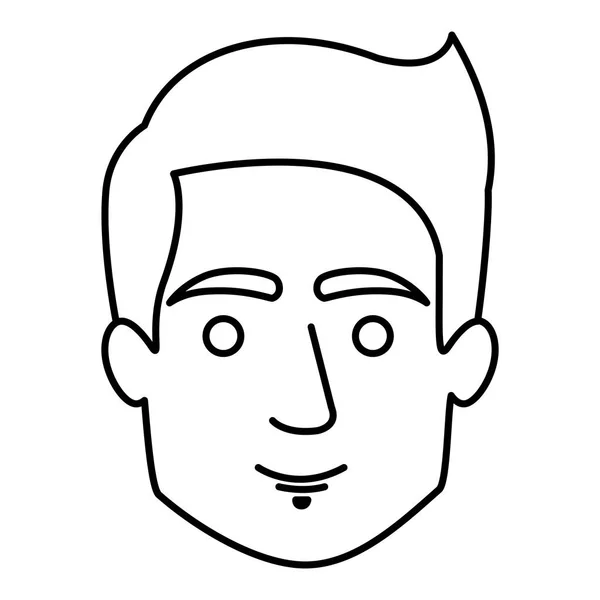 Contorno monocromo de la cara del hombre con el pelo corto — Vector de stock