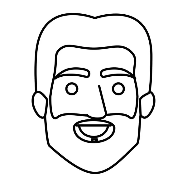 Contour monochrome du visage souriant de l'homme aux cheveux courts et à la barbe — Image vectorielle