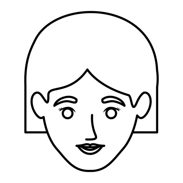 Contour monochrome du visage souriant de la femme aux cheveux courts — Image vectorielle