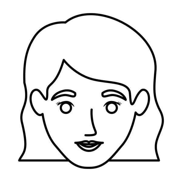 Contour monochrome du visage souriant de la femme aux cheveux courts ondulés — Image vectorielle