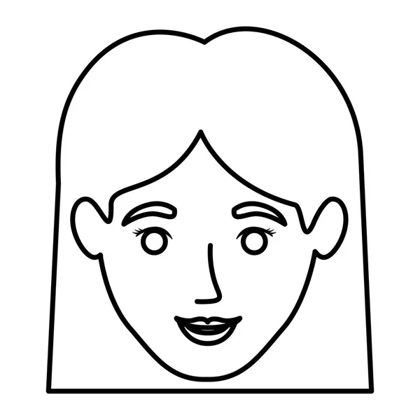 Fekete-fehér kontúr mosolygó nő arcát egyenes rövid haj — Stock Vector