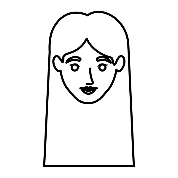 Монохромный контур улыбающейся женщины с прямыми длинными волосами — стоковый вектор