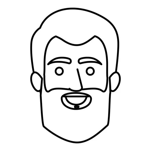 Contour monochrome du visage souriant de l'homme aux cheveux courts et à la barbe longue — Image vectorielle