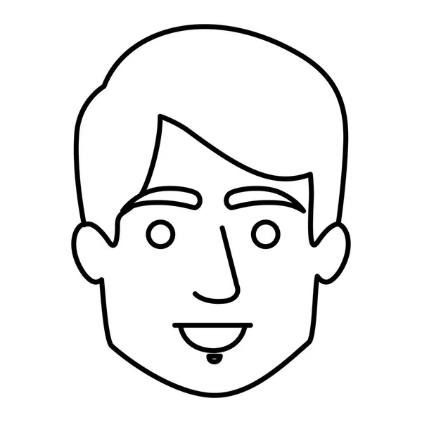 Contorno monocromo de la cara sonriente del hombre con el pelo corto — Vector de stock