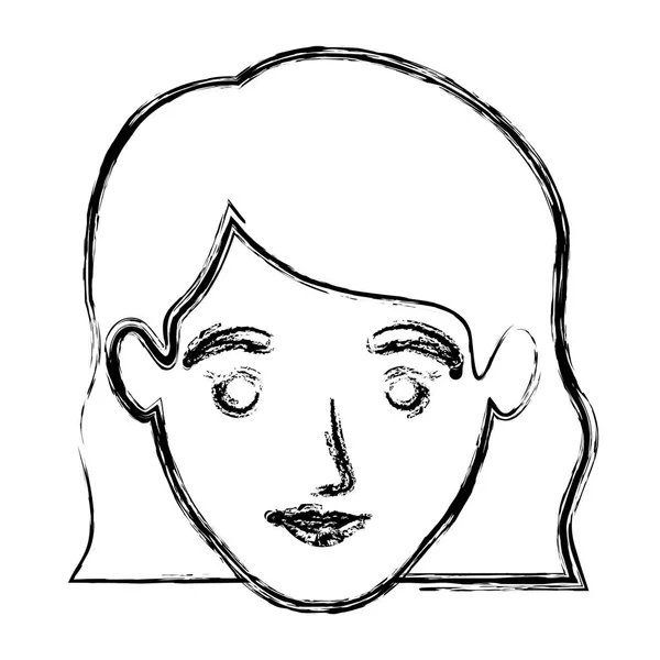 Silueta borrosa monocromática de cara de mujer sonriente con cabello corto ondulado — Vector de stock