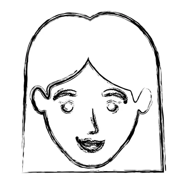 Монохромный размытый силуэт улыбающейся женщины с прямыми короткими волосами — стоковый вектор