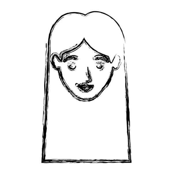Silueta borrosa monocromática de cara de mujer sonriente con cabello largo y liso — Archivo Imágenes Vectoriales