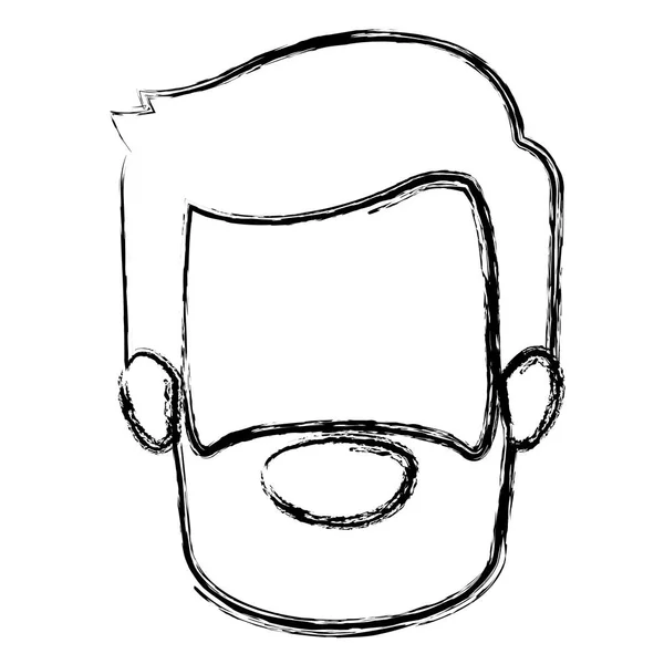 Silhouette sfocata monocromatica di giovane uomo senza volto con capelli corti e barba — Vettoriale Stock