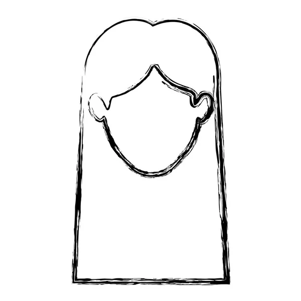 Silhouette sfocata monocromatica di donna senza volto con capelli lunghi dritti — Vettoriale Stock