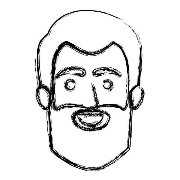 Silhueta monocromática turva de cara de homem sorridente com cabelo curto e barba longa —  Vetores de Stock