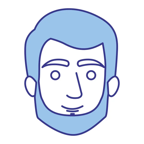 Silhouette bleue de jeune homme aux cheveux courts et à la barbe et sans moustache — Image vectorielle